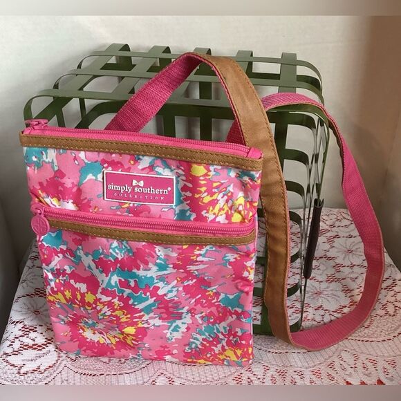 Simply Southern Crossbody Bag Purse Hot Pink White Blue Tie Dye Look - Picture 3 of 7